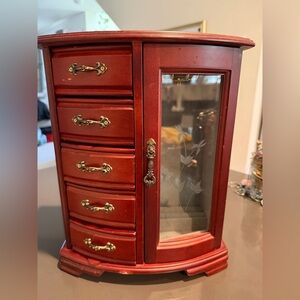 Vintage Elegant Red Wooden Jewelry Organizer